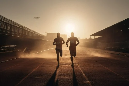 Two men running