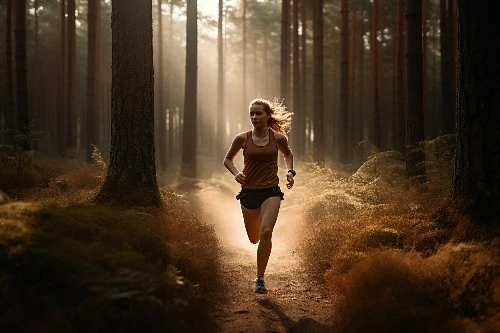 Woman running in forest